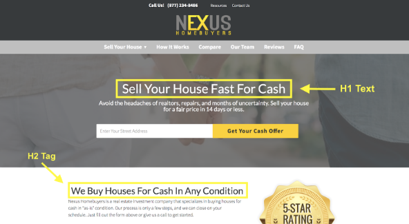 Real Estate Website SEO H1 Tag on Homepage