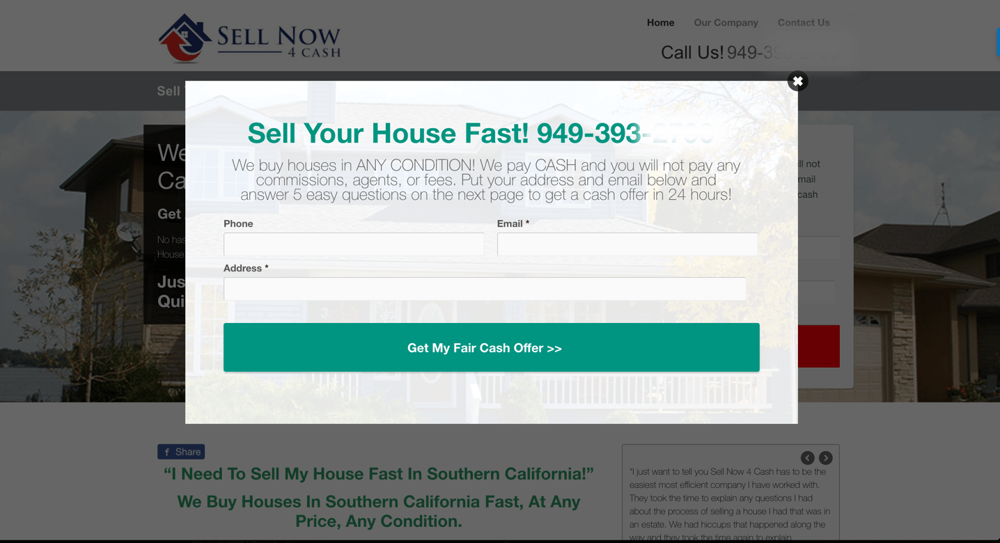 Exit Pop Test Ran On InvestorCarrot websites