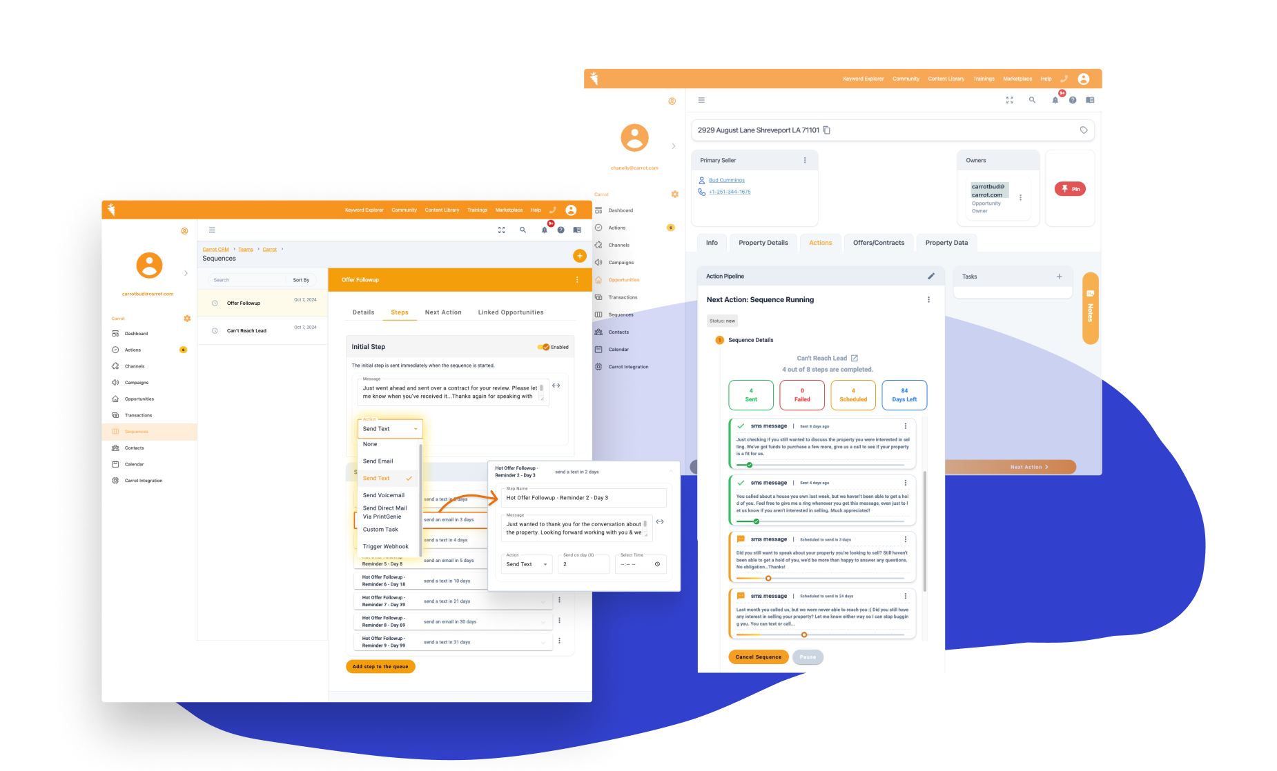 Carrot CRM automated outreach sequences