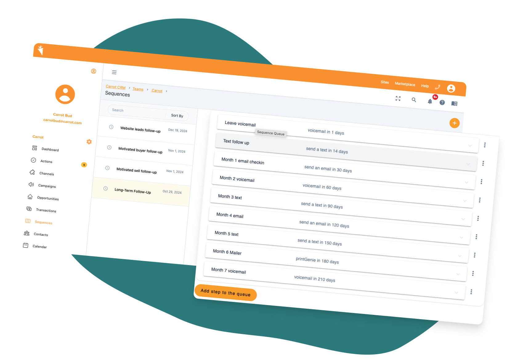 Carrot CRM automated outreach sequences over time