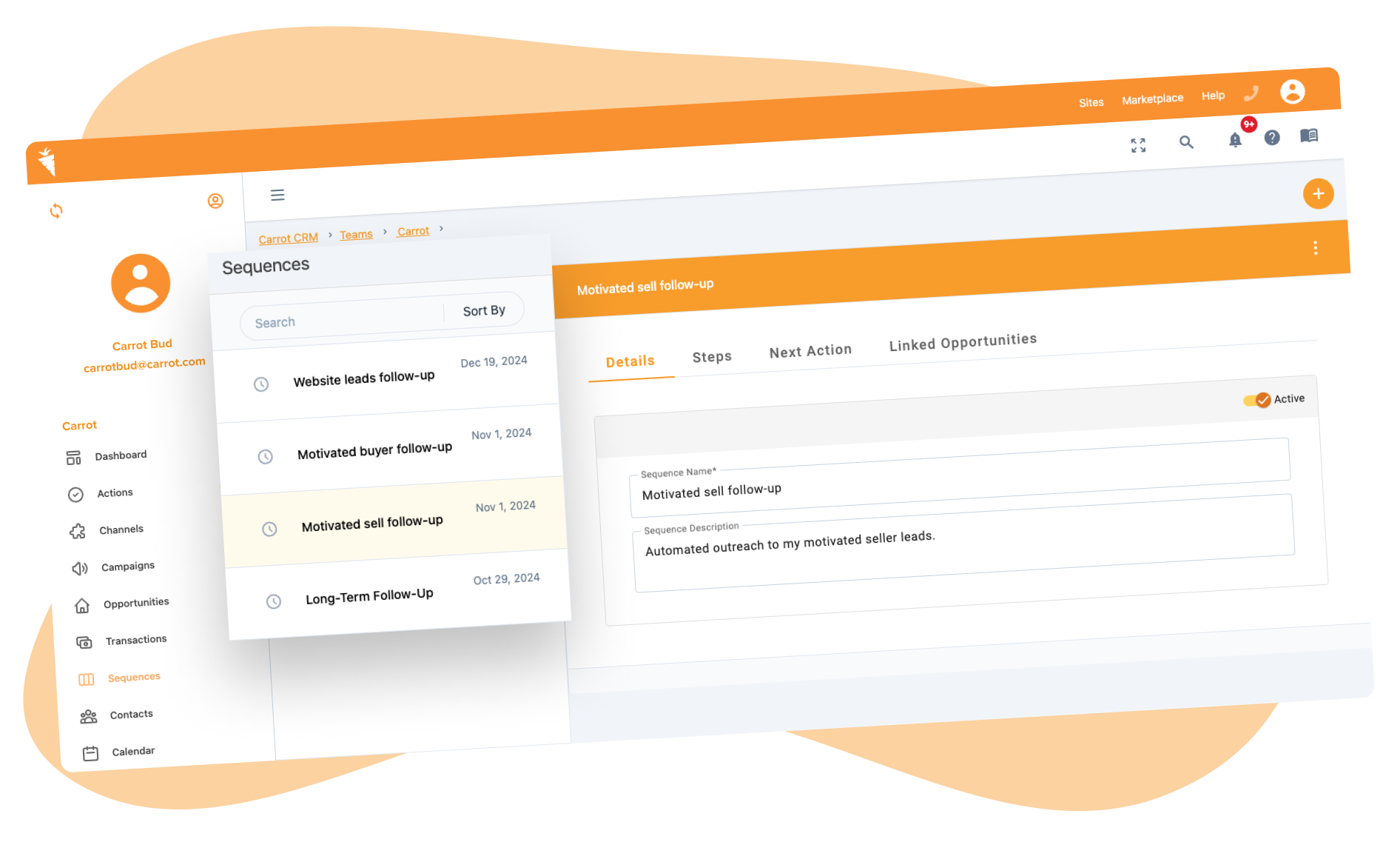 Carrot CRM automated sequences for lead follow-up