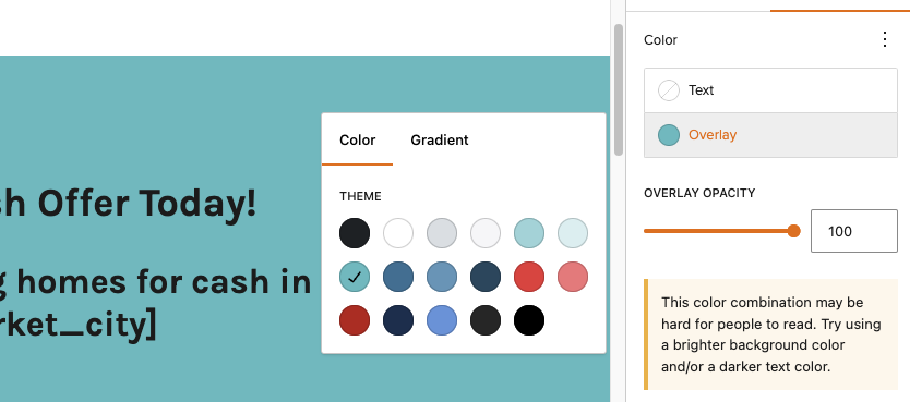 Expanded color palette options as determined by your site colors.